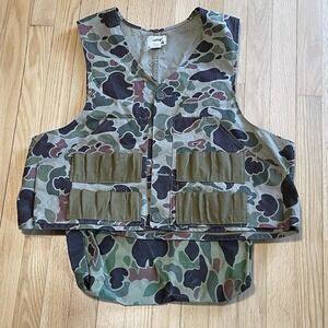 Vtg 90s Duxbak Canvas Hunting Vest X-Large USA shell holders woodland camouflage